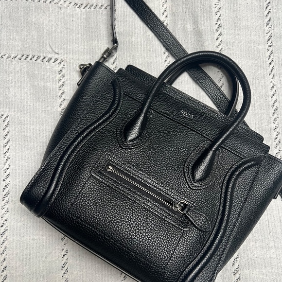 2020 CELINE "LUGGAGE" NANO GRAINY BLACK LEATHER W/ SILVER HARDWARE - $1400 - Picture 9 of 10